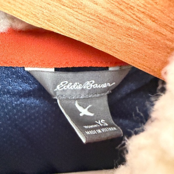 Eddie Bauer Womens XS Sherpa Fleece Vest Cream Orange Blue Full Zip 23802688 - Picture 3 of 8